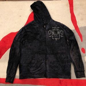Affliction black&purple hoodie, 2XL, EUC